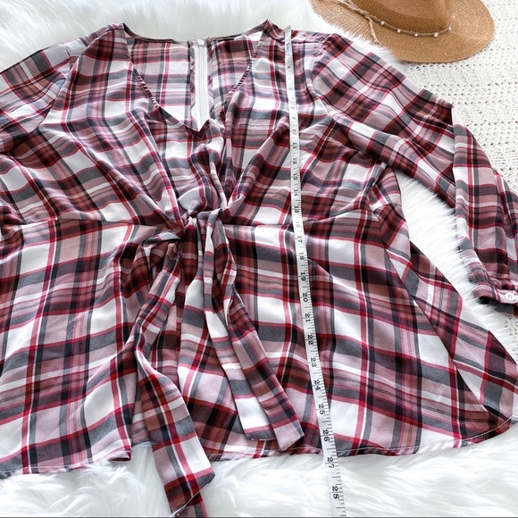 TORRID Red Plaid Georgette Tie Front Blouse Top 2X - Picture 10 of 14